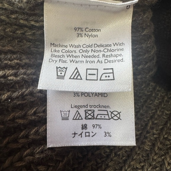 Eddie Bauer Olive Zip Up Chunky Cardigan - Cable Knit - Ribbed Trim - Mens Small - Picture 9 of 11